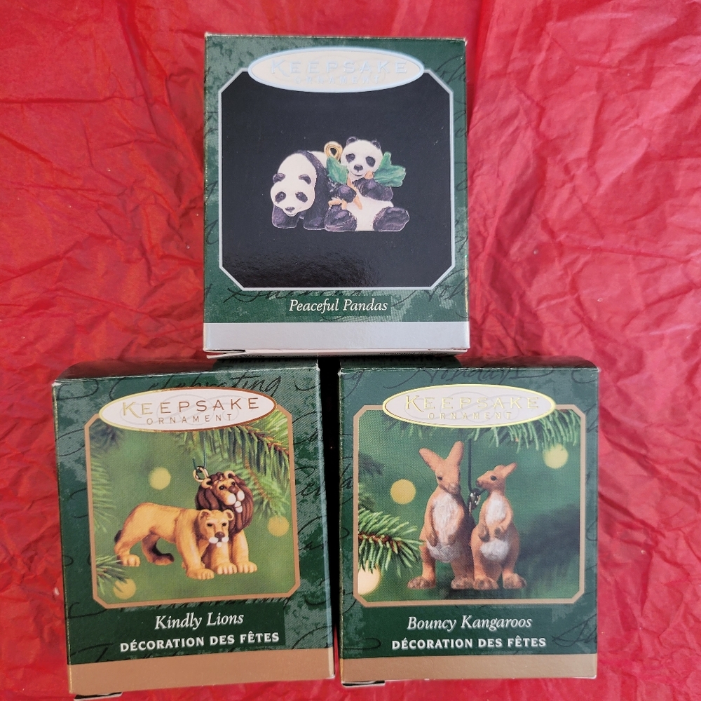 Hallmark Keepsake Mini Ornaments (3) ~ Noah's Ark ~ Panda ~ Lion ~ Kangaroo